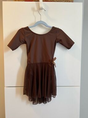 Leveret Girl Brown Dance Leotard with Mesh Skirt - Size S